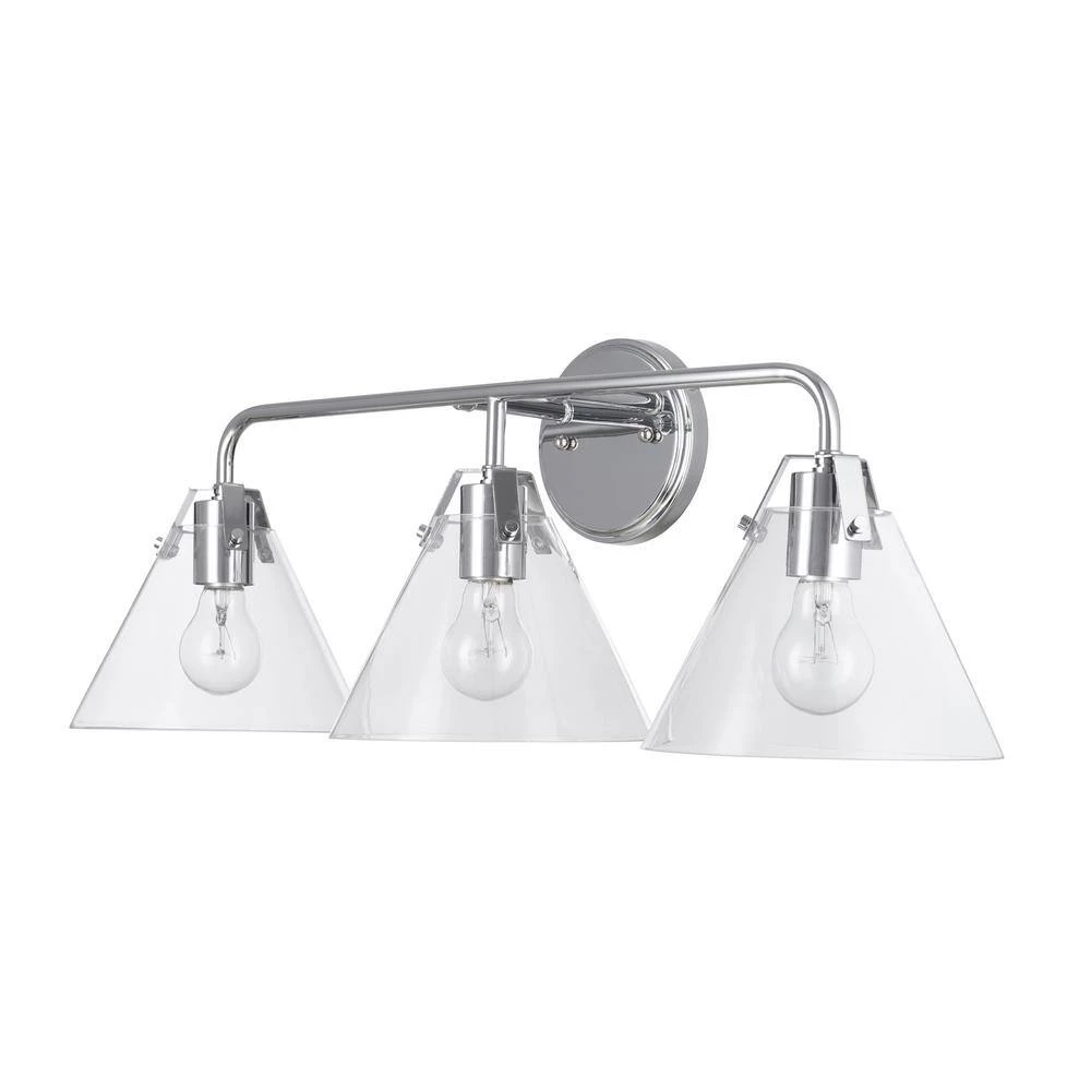 3-Light Chrome Vanity Light with Clear Glass Shades by Cresswell 6 3-Light Chrome Vanity Light with Clear Glass Shades by Cresswell - Image 4