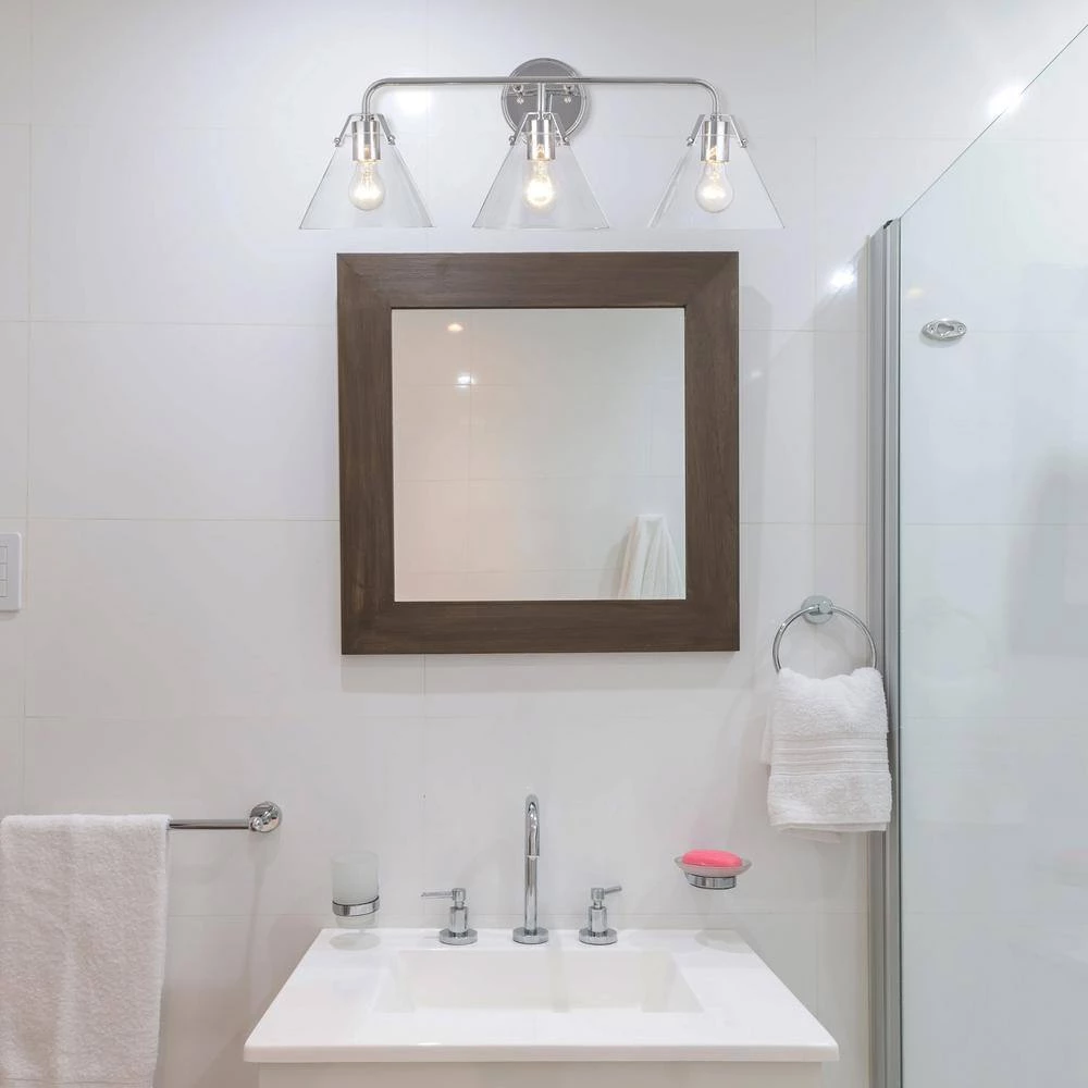 3-Light Chrome Vanity Light with Clear Glass Shades by Cresswell 9 3-Light Chrome Vanity Light with Clear Glass Shades by Cresswell - Image 7