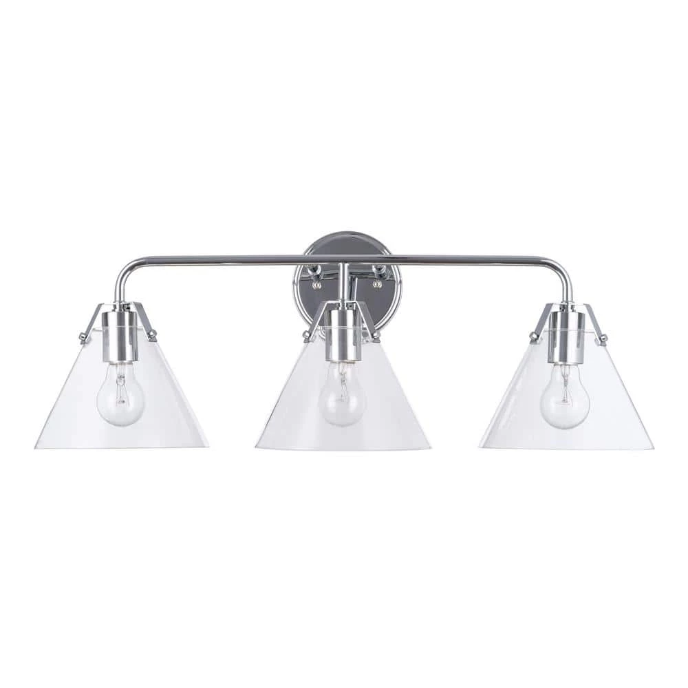 3-Light Chrome Vanity Light with Clear Glass Shades by Cresswell 3 3-Light Chrome Vanity Light with Clear Glass Shades by Cresswell