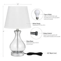 18 in. Clear Teardrop Glass Table Lamp with White Shade by Cresswell -BLACK DECKER store clear and silver cresswell table lamps 19896 001 44 1000