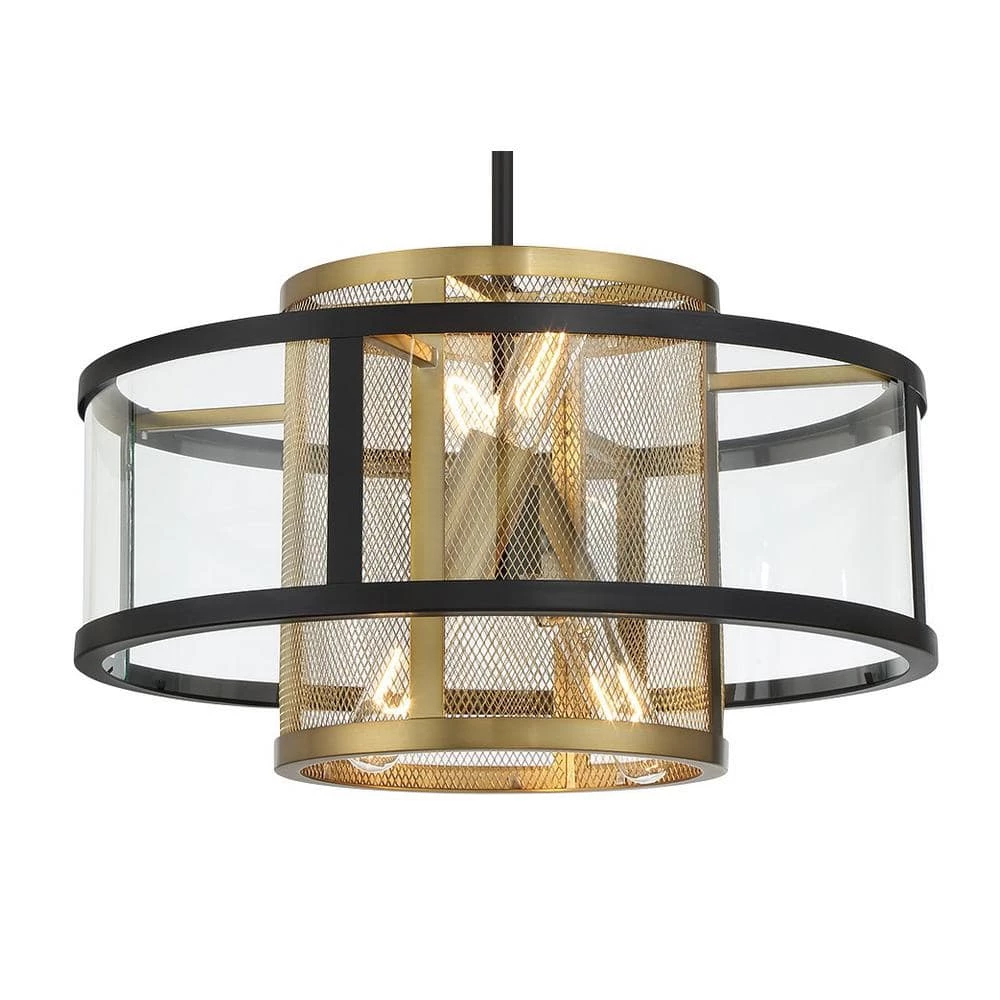 Soho 4-Light Coal and Soft Brass Cage Pendant to Flush Mount with Clear Glass Shade by Metropolitan 5 Soho 4-Light Coal and Soft Brass Cage Pendant to Flush Mount with Clear Glass Shade by Metropolitan - Image 3