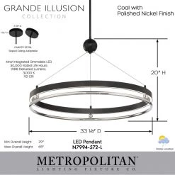 Grande Illusion 240-Watt Equivalence Integrated LED Coal with Polished Nickel Pendant by Metropolitan -BLACK DECKER store coal with polished nickel metropolitan chandeliers n7994 572 l 1f 1000