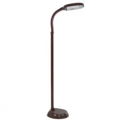 55 in. Natural Full Spectrum Sunlight Gooseneck Floor Lamp in Dark Woodgrain by Lavish Home