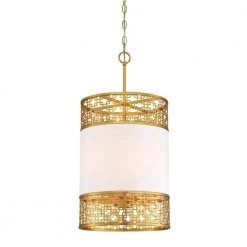 Blairmoor 4-Light Honey Gold Pendant with Faux White Silk Diffuser by Metropolitan