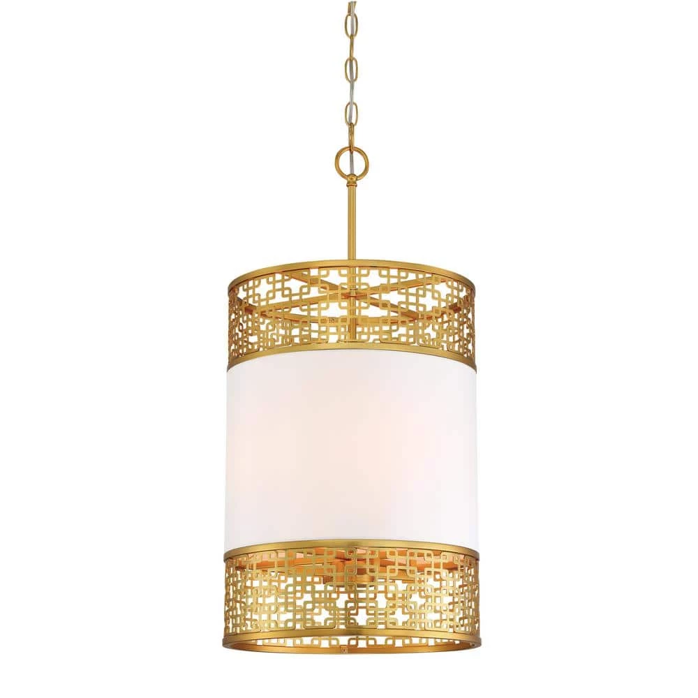 Blairmoor 4-Light Honey Gold Pendant with Faux White Silk Diffuser by Metropolitan 3 Blairmoor 4-Light Honey Gold Pendant with Faux White Silk Diffuser by Metropolitan