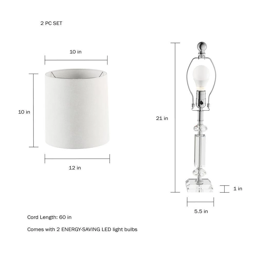 21 in. Crystal Column Lamps with Ivory Shades (Set of 2) by Lavish Home 4 21 in. Crystal Column Lamps with Ivory Shades (Set of 2) by Lavish Home - Image 2