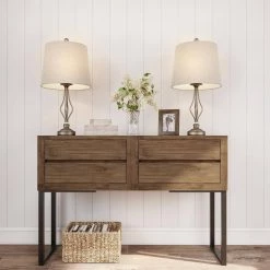 27 in. Distressed Gold Modern Rustic Curved Openwork LED Table Lamps (Set of 2) by Lavish Home -BLACK DECKER store lavish home lamp sets hw1000061 1f 1000