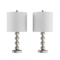 24.5 in. Contemporary Brushed Silver Stacked Ball LED Table Lamps with Ivory Shades (Set of 2) by Lavish Home