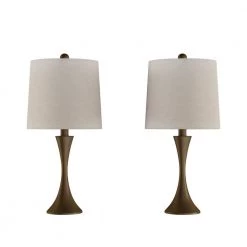 24.5 in. Bronze Mid-Century Modern Metal Flared Trumpet Base LED Table Lamps (Set of 2) by Lavish Home