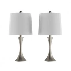 24.5 in. Silver Mid-Century Modern Metal Flared Trumpet Base LED Table Lamps (Set of 2) by Lavish Home