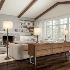 24.5 in. Mid-Century Modern Metal Flared Trumpet Base LED Table Lamps and 63.5 in. Bronze Floor Lamp (Set of 3) by Lavish Home -BLACK DECKER store lavish home lamp sets hw1000073 1f 1000