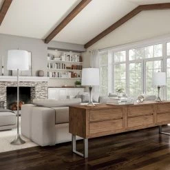 24.5 in. Mid-Century Modern Metal Flared Trumpet Base LED Table Lamps and 63.5 in. Silver Floor Lamp (Set of 3) by Lavish Home -BLACK DECKER store lavish home lamp sets hw1000074 1f 1000