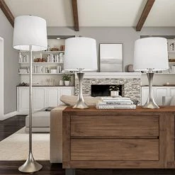 24.5 in. Mid-Century Modern Metal Flared Trumpet Base LED Table Lamps and 63.5 in. Silver Floor Lamp (Set of 3) by Lavish Home -BLACK DECKER store lavish home lamp sets hw1000074 31 1000