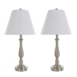 25.5 in. Brushed Steel Lamp Set (2-Piece) by Lavish Home