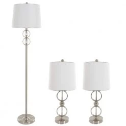 62.5 in. Brushed Steel Modern Circles Lamp Set (3-Piece) by Lavish Home