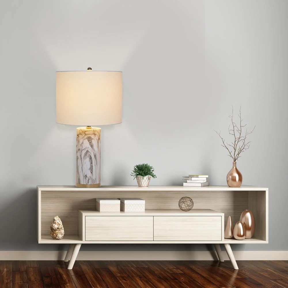 24.5 in. Faux Marble Table Lamp with White Shade by Cresswell 6 24.5 in. Faux Marble Table Lamp with White Shade by Cresswell - Image 4