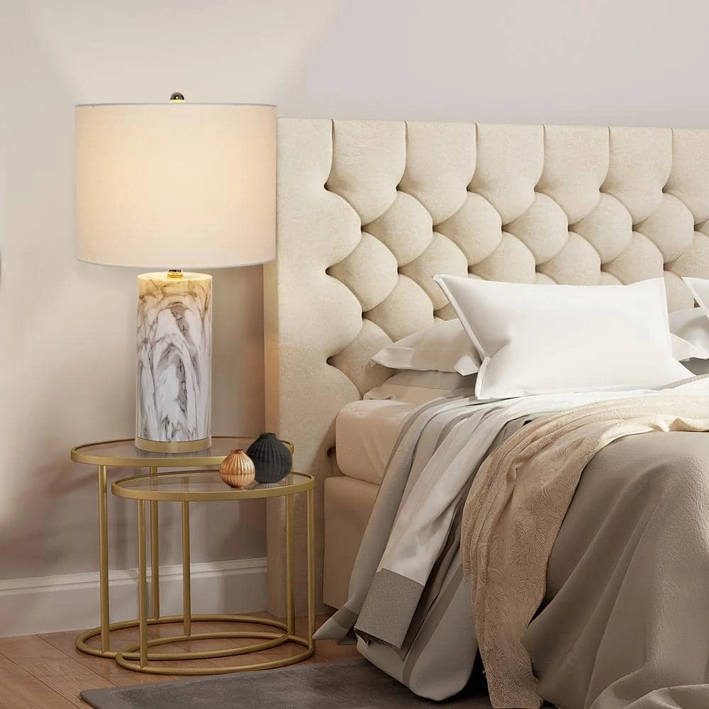 24.5 in. Faux Marble Table Lamp with White Shade by Cresswell 7 24.5 in. Faux Marble Table Lamp with White Shade by Cresswell - Image 5