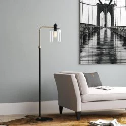 58 in. Matte Black and Antique Brass Modern Farmhouse Floor Lamp with LED Bulb Included by Cresswell -BLACK DECKER store matte black and antique brass cresswell floor lamps 22353 000 1f 1000