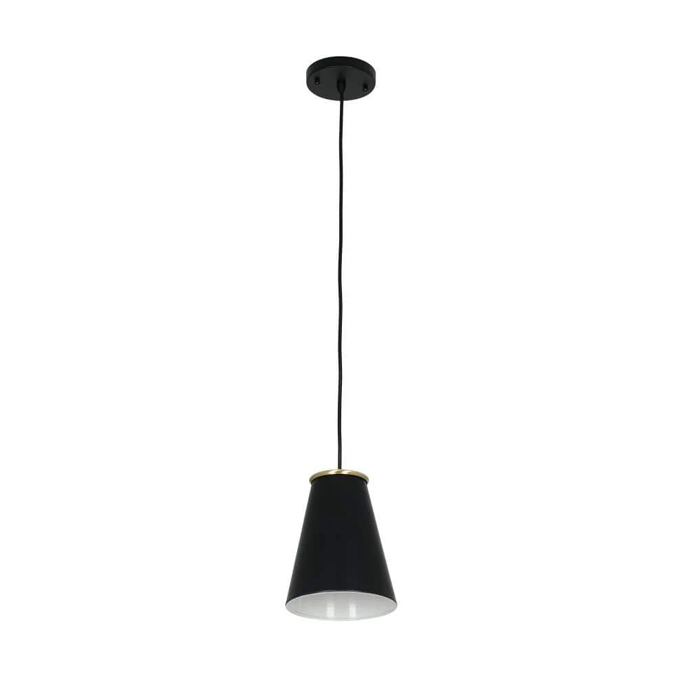 1-Light Matte Black and Antique Brass Accents Modern Pendant by Cresswell 3 1-Light Matte Black and Antique Brass Accents Modern Pendant by Cresswell