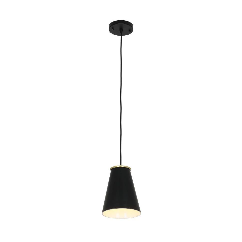 1-Light Matte Black and Antique Brass Accents Modern Pendant by Cresswell 5 1-Light Matte Black and Antique Brass Accents Modern Pendant by Cresswell - Image 3