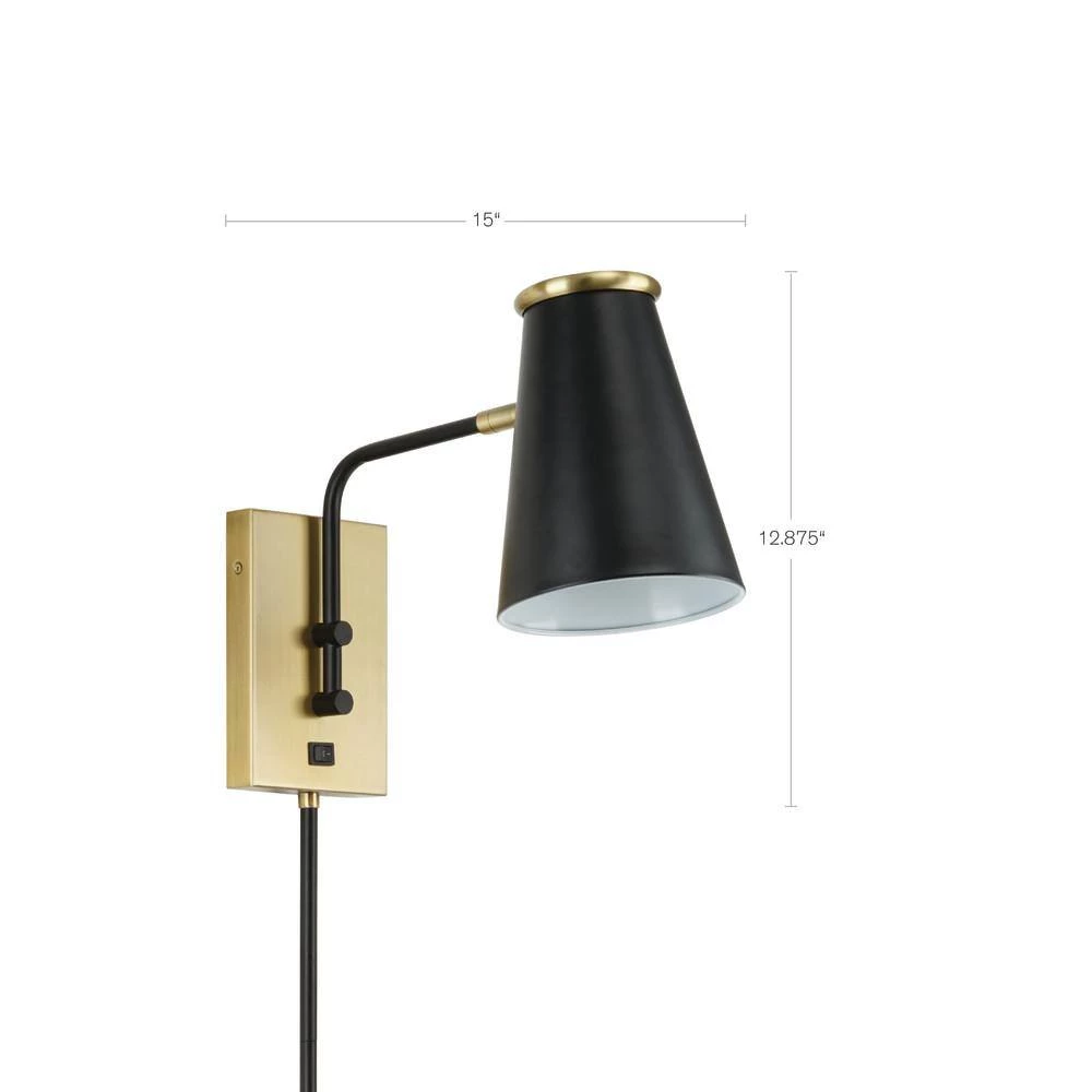 12.875 in. Matte Black and Antique Brass Modern Wall Sconce by Cresswell 6 12.875 in. Matte Black and Antique Brass Modern Wall Sconce by Cresswell - Image 5
