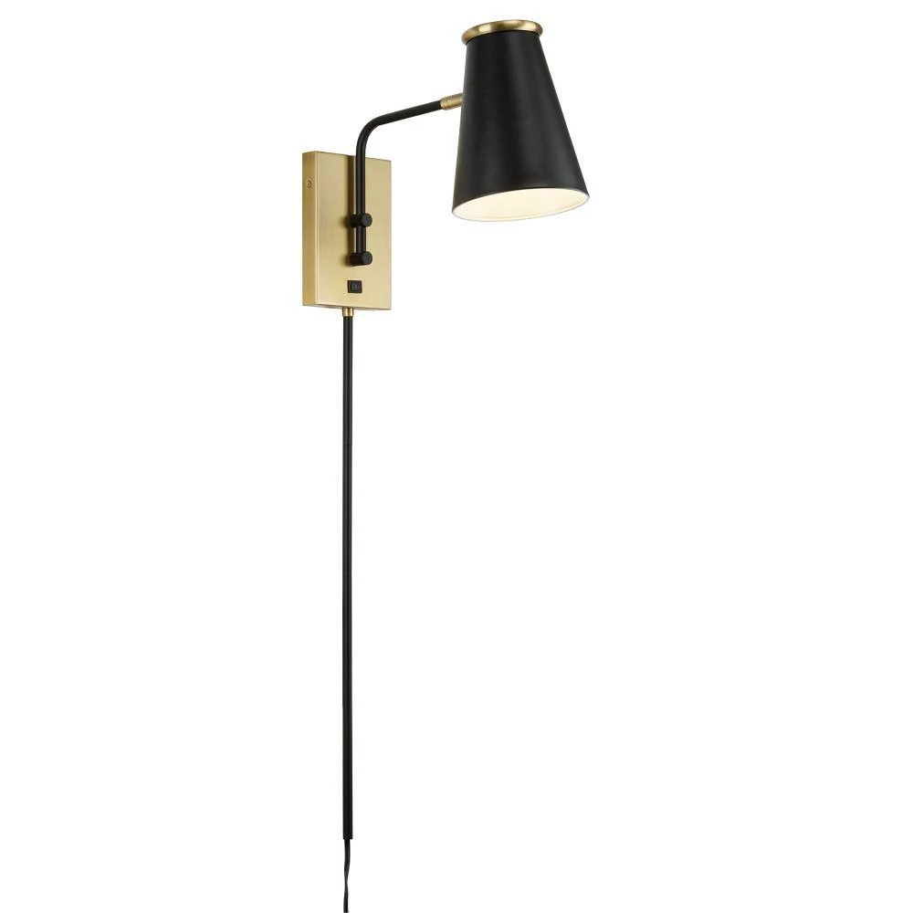 12.875 in. Matte Black and Antique Brass Modern Wall Sconce by Cresswell 3 12.875 in. Matte Black and Antique Brass Modern Wall Sconce by Cresswell - Image 2