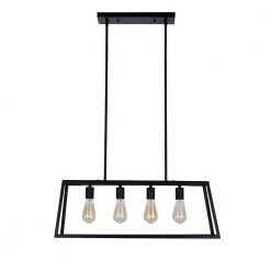 4-Light Matte Black Rectangle Island Pendant with Bulbs Included by Cresswell