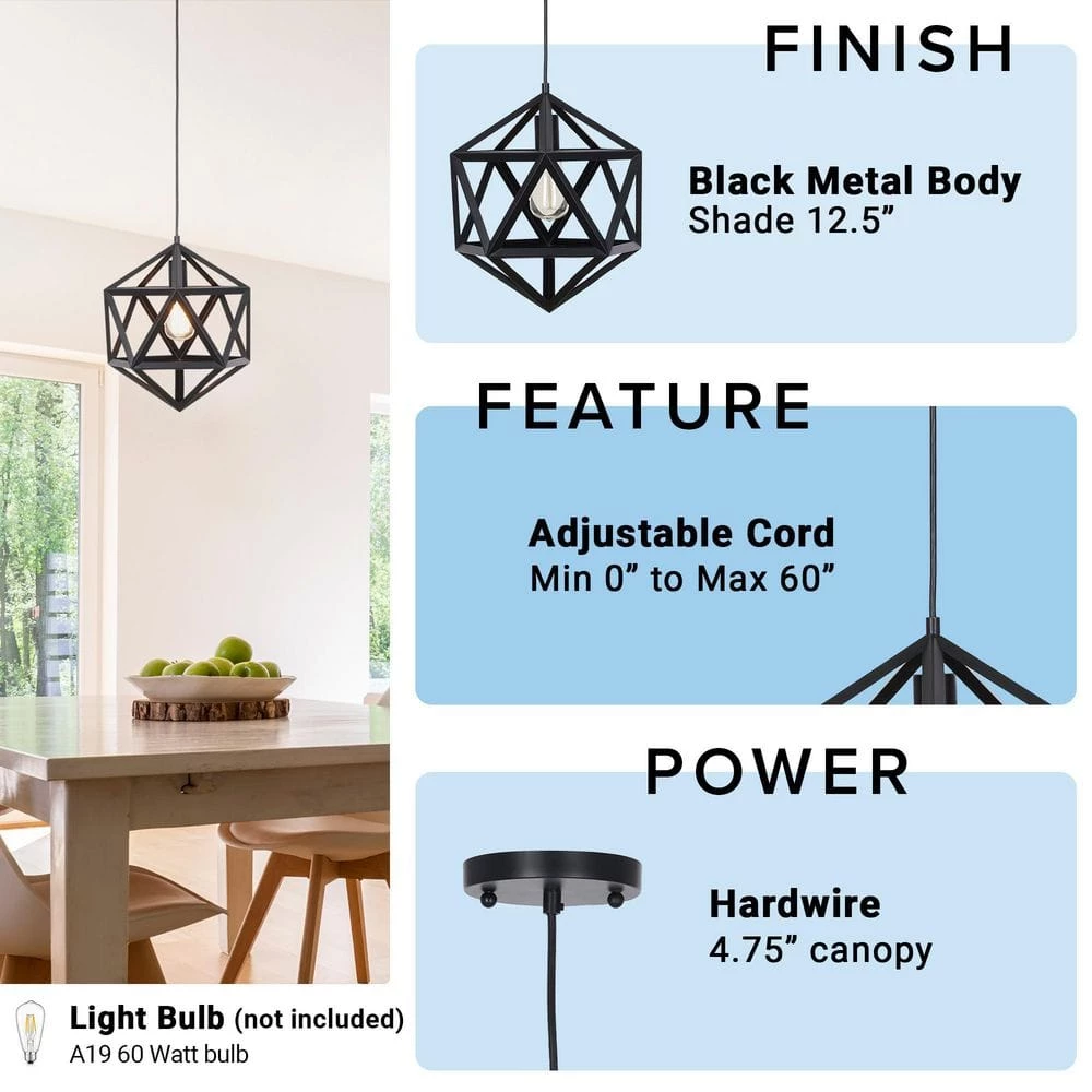 76.75 in. Metal Black Cage Pendant by Cresswell 8 76.75 in. Metal Black Cage Pendant by Cresswell - Image 6