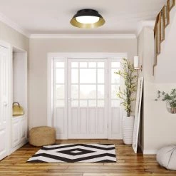 13 in. 1-Light Matte Black LED Modern Flush Mount with Brushed Gold Interior Shade by Cresswell 15 13 in. 1-Light Matte Black LED Modern Flush Mount with Brushed Gold Interior Shade by Cresswell -BLACK DECKER store matte black cresswell flush mount lights 24060 000 31 1000