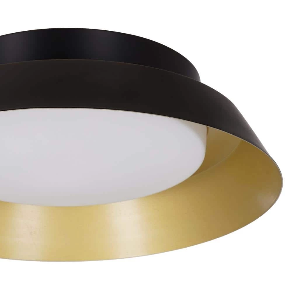 13 in. 1-Light Matte Black LED Modern Flush Mount with Brushed Gold Interior Shade by Cresswell 5 13 in. 1-Light Matte Black LED Modern Flush Mount with Brushed Gold Interior Shade by Cresswell - Image 3