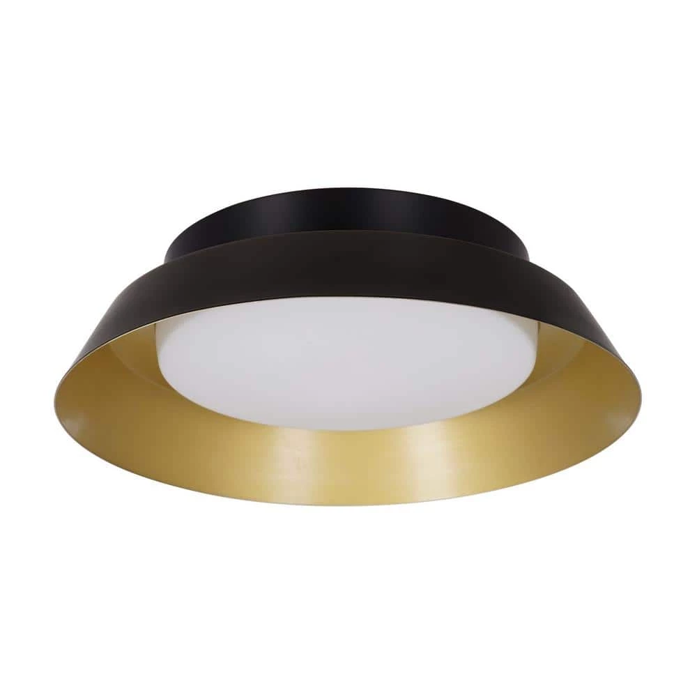 13 in. 1-Light Matte Black LED Modern Flush Mount with Brushed Gold Interior Shade by Cresswell 4 13 in. 1-Light Matte Black LED Modern Flush Mount with Brushed Gold Interior Shade by Cresswell - Image 2