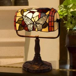 12.5 in. Multi-Colored Tiffany Style LED Bankers Lamp with Butterfly Design by Lavish Home -BLACK DECKER store multi colored lavish home table lamps hw1000051 44 1000