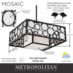 Mosaic 2-Light Oil Rubbed Bronze Square Pendant with White Linen and Shell Cloth Shades by Metropolitan 12 Mosaic 2-Light Oil Rubbed Bronze Square Pendant with White Linen and Shell Cloth Shades by Metropolitan -BLACK DECKER store oil rubbed bronze metropolitan chandeliers n7753 143 1f 1000