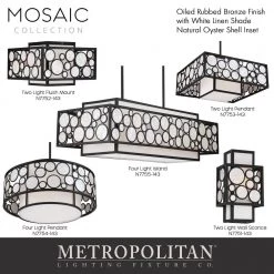 Mosaic 2-Light Oil Rubbed Bronze Square Pendant with White Linen and Shell Cloth Shades by Metropolitan 13 Mosaic 2-Light Oil Rubbed Bronze Square Pendant with White Linen and Shell Cloth Shades by Metropolitan -BLACK DECKER store oil rubbed bronze metropolitan chandeliers n7753 143 44 1000