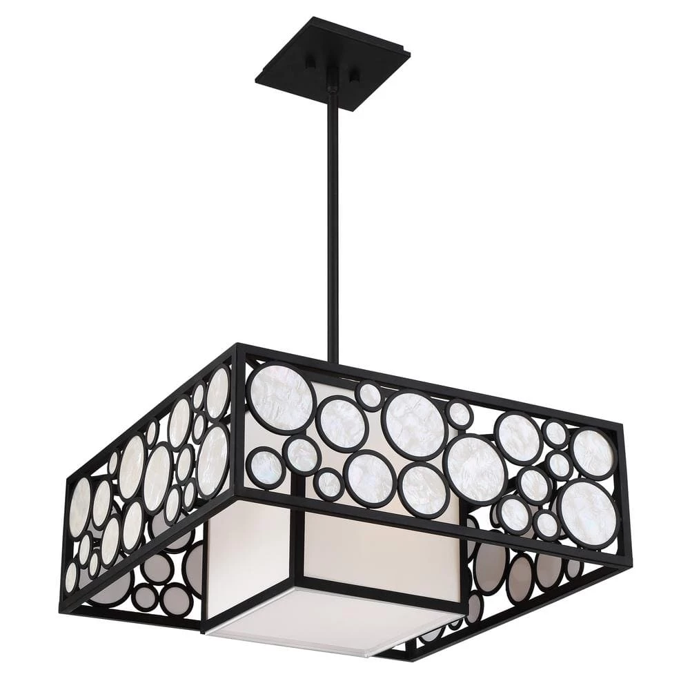Mosaic 2-Light Oil Rubbed Bronze Square Pendant with White Linen and Shell Cloth Shades by Metropolitan 3 Mosaic 2-Light Oil Rubbed Bronze Square Pendant with White Linen and Shell Cloth Shades by Metropolitan