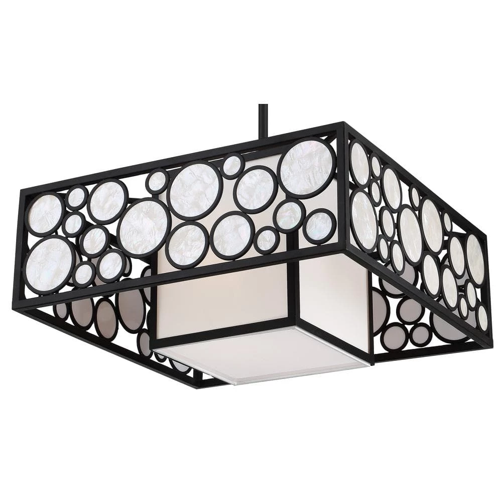 Mosaic 2-Light Oil Rubbed Bronze Square Pendant with White Linen and Shell Cloth Shades by Metropolitan 4 Mosaic 2-Light Oil Rubbed Bronze Square Pendant with White Linen and Shell Cloth Shades by Metropolitan - Image 2