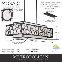 Mosaic 4-Light Oil Rubbed Bronze Island Chandelier with White Linen and Shell Cloth Shades by Metropolitan 14 Mosaic 4-Light Oil Rubbed Bronze Island Chandelier with White Linen and Shell Cloth Shades by Metropolitan -BLACK DECKER store oil rubbed bronze metropolitan chandeliers n7755 143 1f 1000