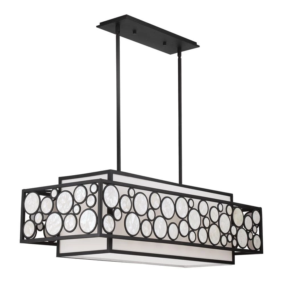 Mosaic 4-Light Oil Rubbed Bronze Island Chandelier with White Linen and Shell Cloth Shades by Metropolitan 3 Mosaic 4-Light Oil Rubbed Bronze Island Chandelier with White Linen and Shell Cloth Shades by Metropolitan
