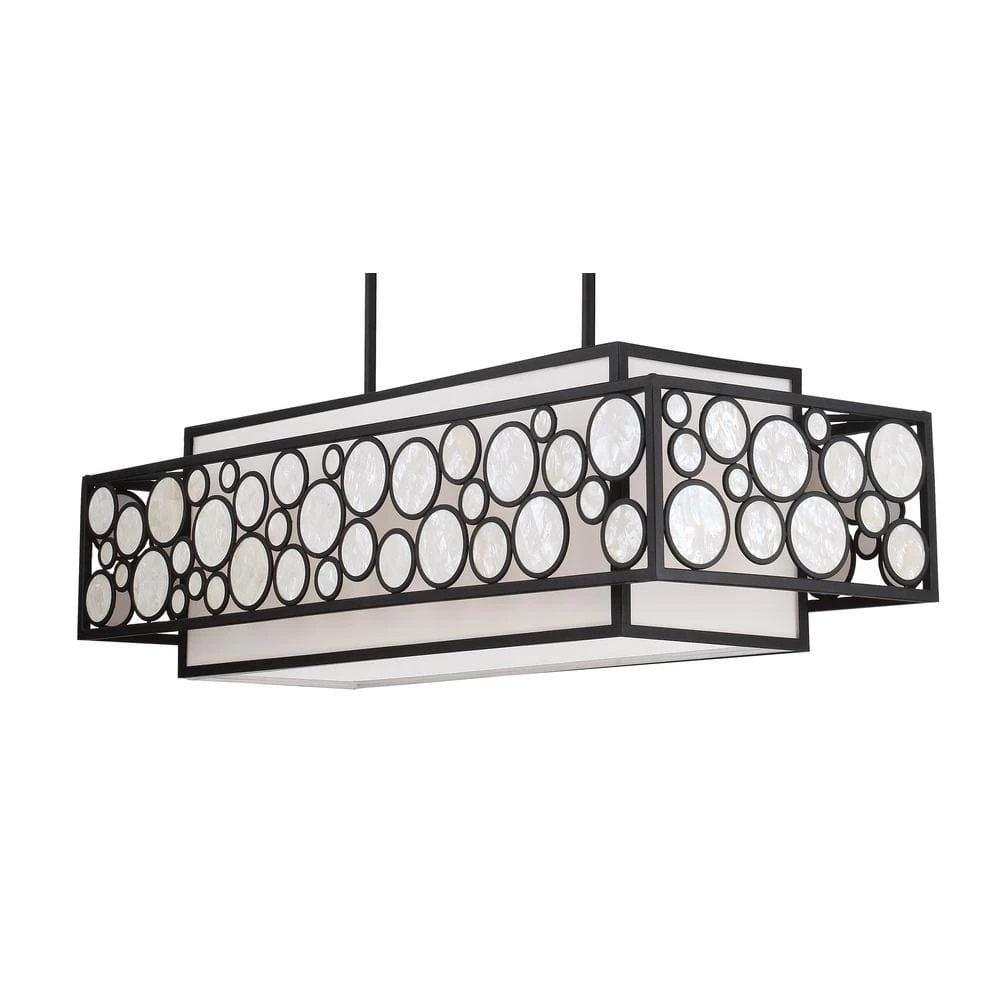 Mosaic 4-Light Oil Rubbed Bronze Island Chandelier with White Linen and Shell Cloth Shades by Metropolitan 5 Mosaic 4-Light Oil Rubbed Bronze Island Chandelier with White Linen and Shell Cloth Shades by Metropolitan - Image 3