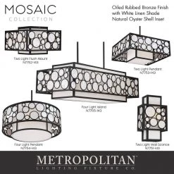 Mosaic 15 in. 2-Light Oil Rubbed Bronze Flush Mount with White Linen and Shell Cloth Shades by Metropolitan -BLACK DECKER store oil rubbed bronze metropolitan flush mount lights n7752 143 44 1000