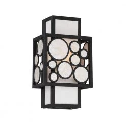 Mosaic 1-Light Oil Rubbed Bronze Wall Sconce with White Linen and Shell Cloth Shade by Metropolitan