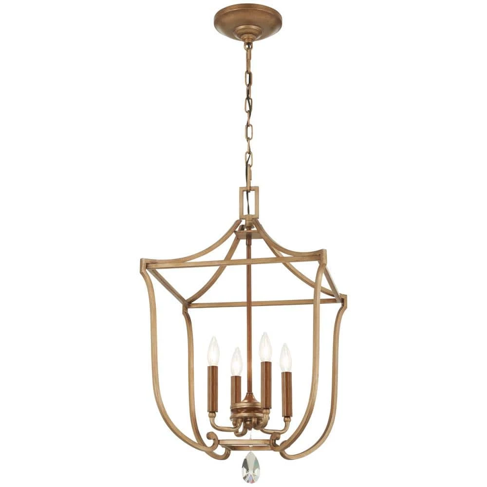 Magnolia Manor 17.375 in. 4-Light Pale Gold with Distressed Bronze Pendant by Metropolitan 3 Magnolia Manor 17.375 in. 4-Light Pale Gold with Distressed Bronze Pendant by Metropolitan
