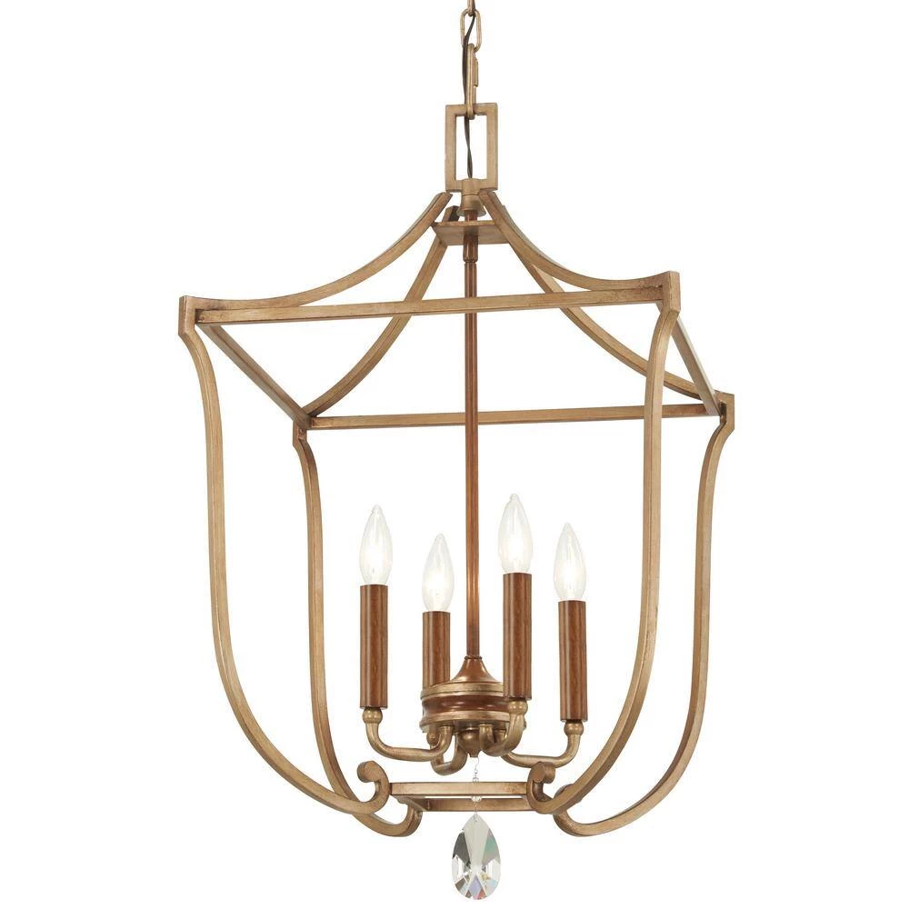 Magnolia Manor 17.375 in. 4-Light Pale Gold with Distressed Bronze Pendant by Metropolitan 4 Magnolia Manor 17.375 in. 4-Light Pale Gold with Distressed Bronze Pendant by Metropolitan - Image 2