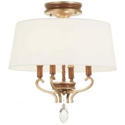 Magnolia Manor 19 in. 4-Light Pale Gold with Distressed Bronze Semi-Flush Mount with White Linen Shade by Metropolitan
