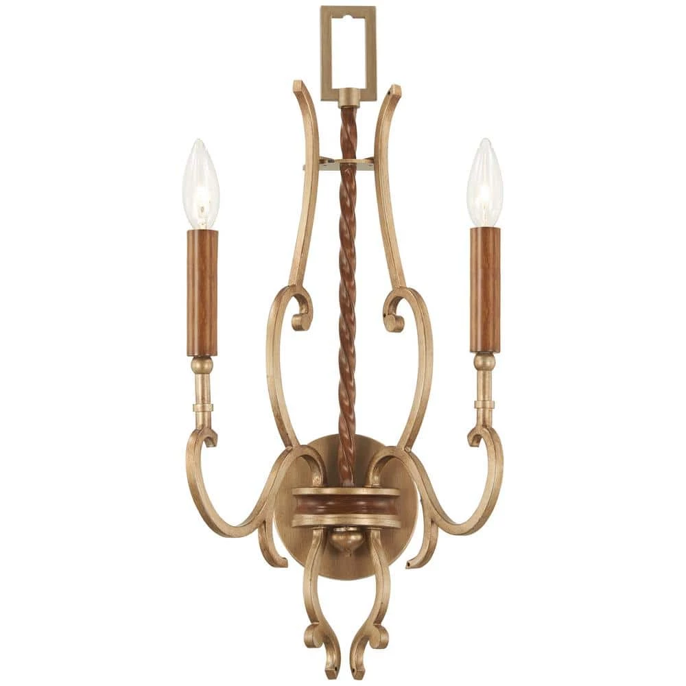 Magnolia Manor 2-Light Pale Gold with Distressed Bronze Wall Sconce by Metropolitan 3 Magnolia Manor 2-Light Pale Gold with Distressed Bronze Wall Sconce by Metropolitan