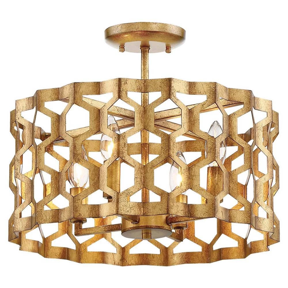 Coronade 16 in. 4-Light Pandora Gold Leaf Semi Flush Mount by Metropolitan 3 Coronade 16 in. 4-Light Pandora Gold Leaf Semi Flush Mount by Metropolitan