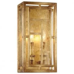 Edgemont Park 7 in. 2-Light Pandora Gold Leaf Wall Sconce with Textured Glass by Metropolitan