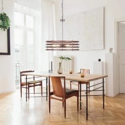 6-Light Polished Nickel Drum Pendant with Mahogany Wood Finish Shade by Cresswell 13 6-Light Polished Nickel Drum Pendant with Mahogany Wood Finish Shade by Cresswell -BLACK DECKER store polished nickel cresswell chandeliers 24071 000 31 1000