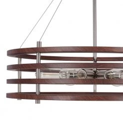 6-Light Polished Nickel Drum Pendant with Mahogany Wood Finish Shade by Cresswell 12 6-Light Polished Nickel Drum Pendant with Mahogany Wood Finish Shade by Cresswell -BLACK DECKER store polished nickel cresswell chandeliers 24071 000 44 1000
