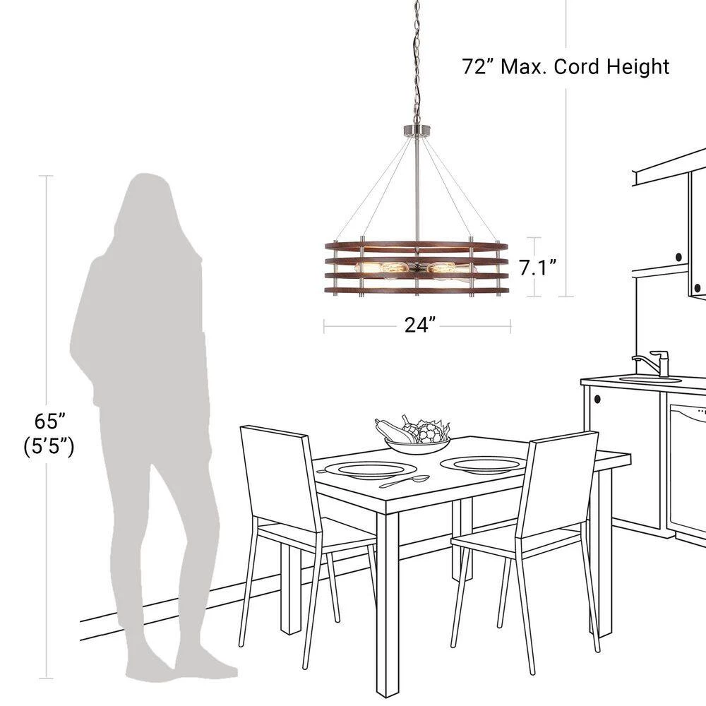 6-Light Polished Nickel Drum Pendant with Mahogany Wood Finish Shade by Cresswell 5 6-Light Polished Nickel Drum Pendant with Mahogany Wood Finish Shade by Cresswell - Image 3